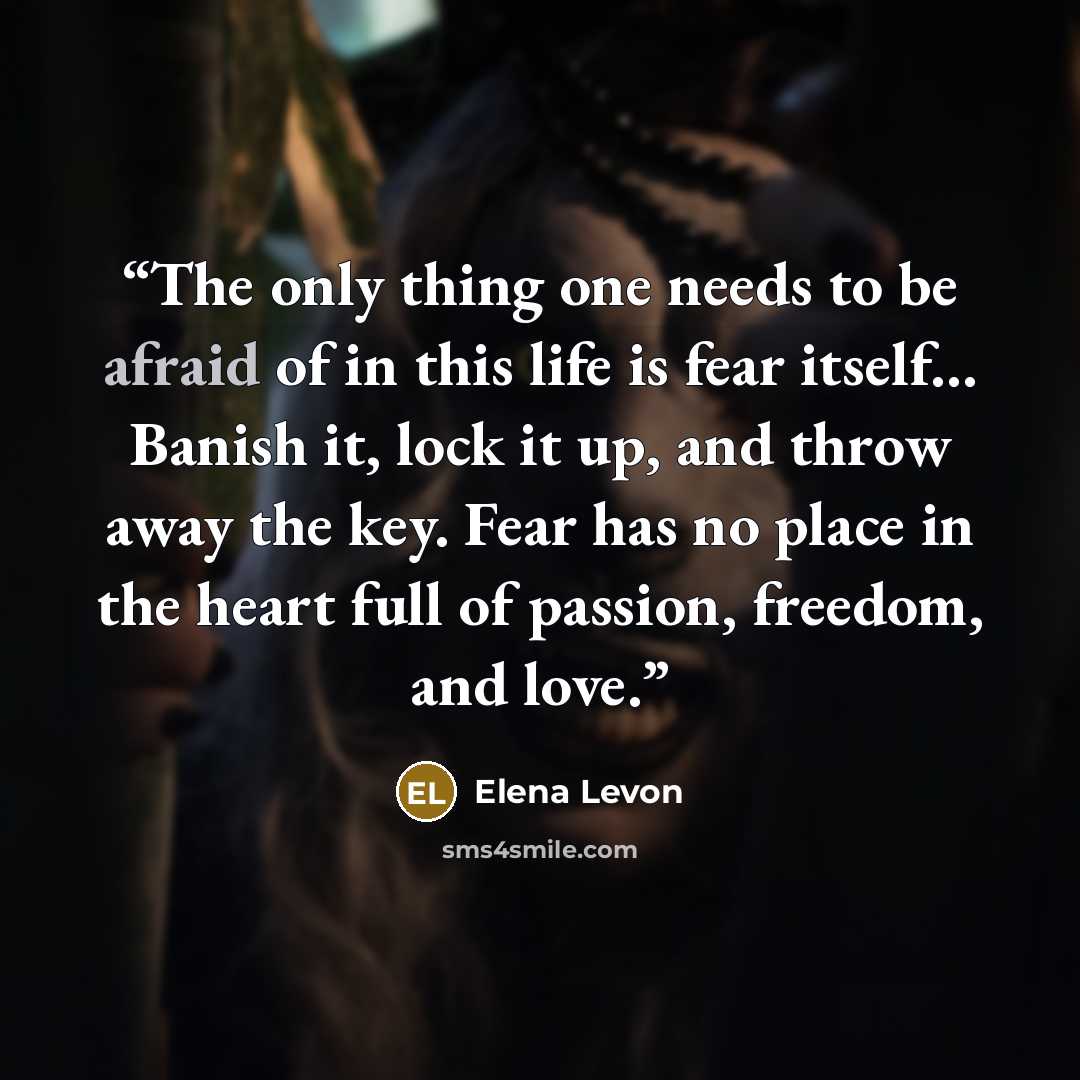 “The only thing one needs to be afraid of in this life is fear itself... Banish it, lock it up, and throw away the key. Fear has no place in the heart full of passion, freedom, and love.” quote by Elena Levon