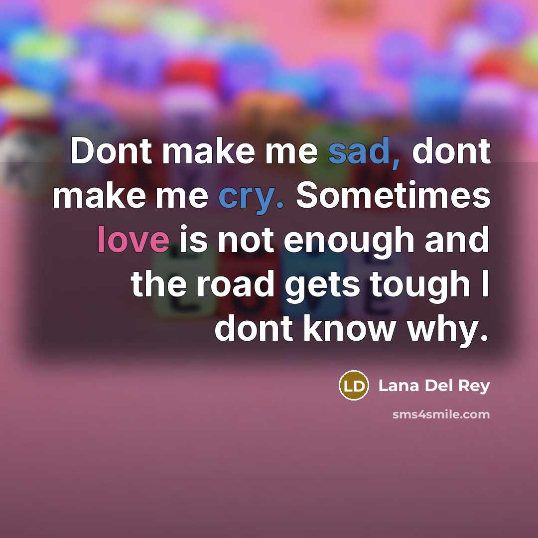 “Dont make me sad, dont make me cry. Sometimes love is not enough and the road gets tough I dont know why.” quote by Lana Del Rey