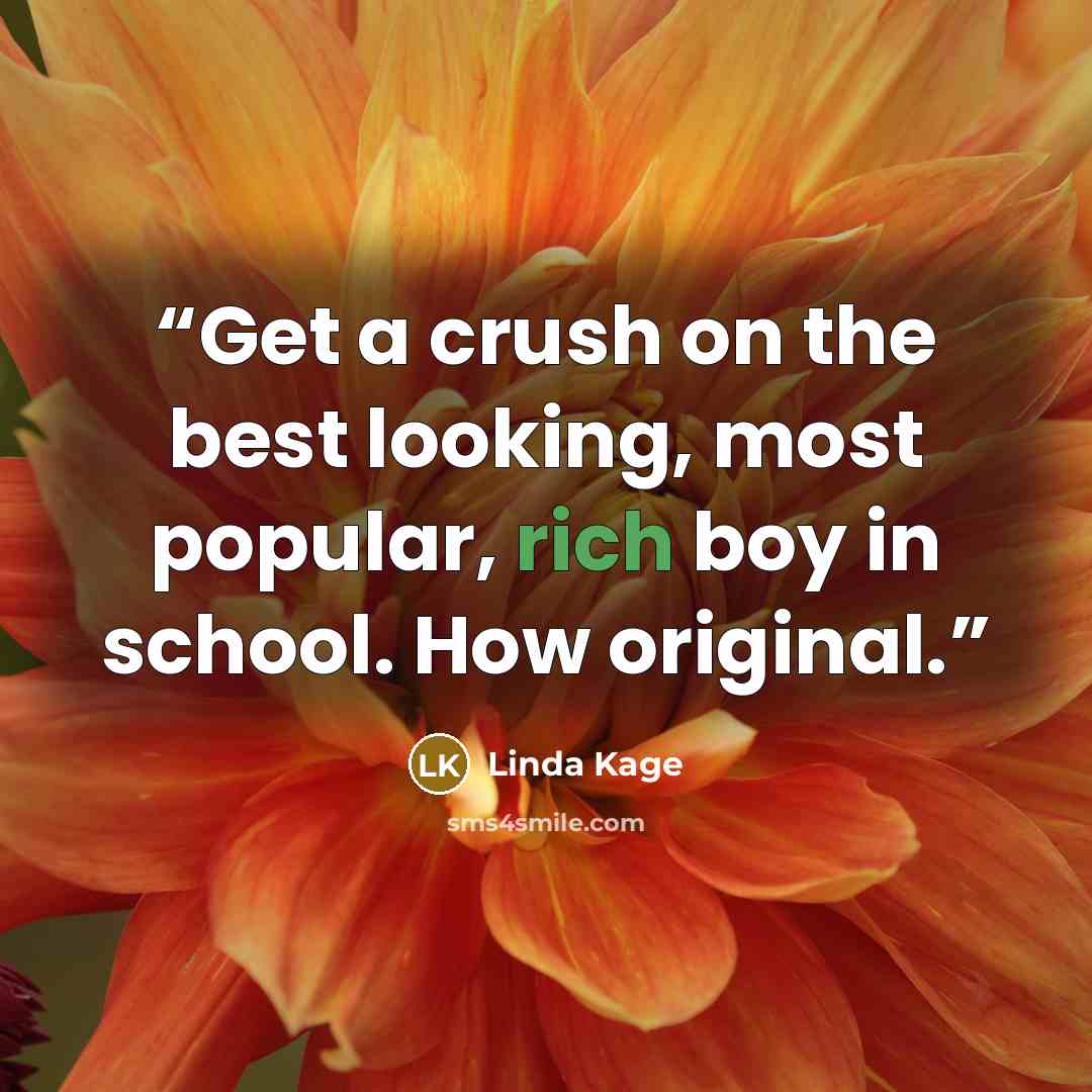 “Get a crush on the best looking, most popular, rich boy in school. How original.” quote by Linda Kage