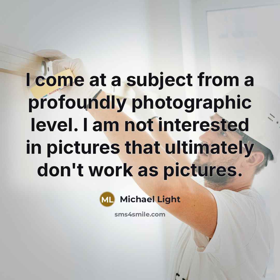 “I come at a subject from a profoundly photographic level. I am not interested in pictures that ultimately don't work as pictures.” quote by Michael Light