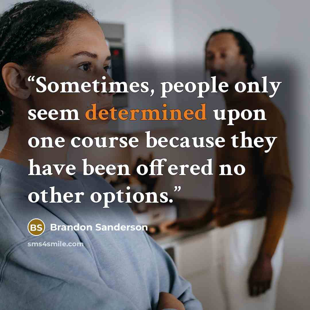 “Sometimes, people only seem determined upon one course because they have been offered no other options.” quote by Brandon Sanderson