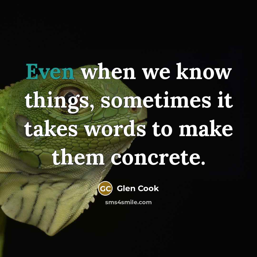“Even when we know things, sometimes it takes words to make them concrete.” quote by Glen Cook