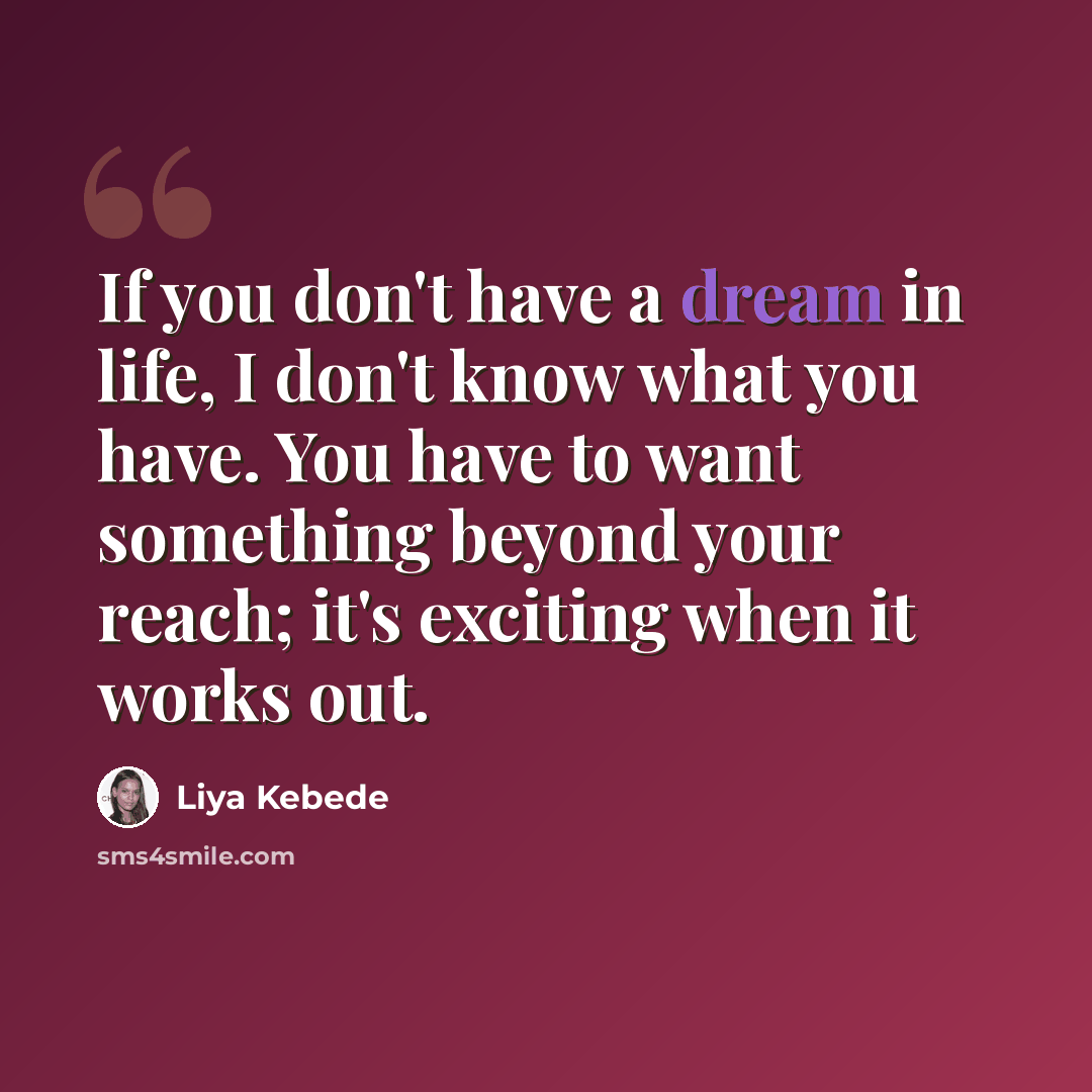 “If you don't have a dream in life, I don't know what you have. You have to want something beyond your reach; it's exciting when it works out.” quote by Liya Kebede