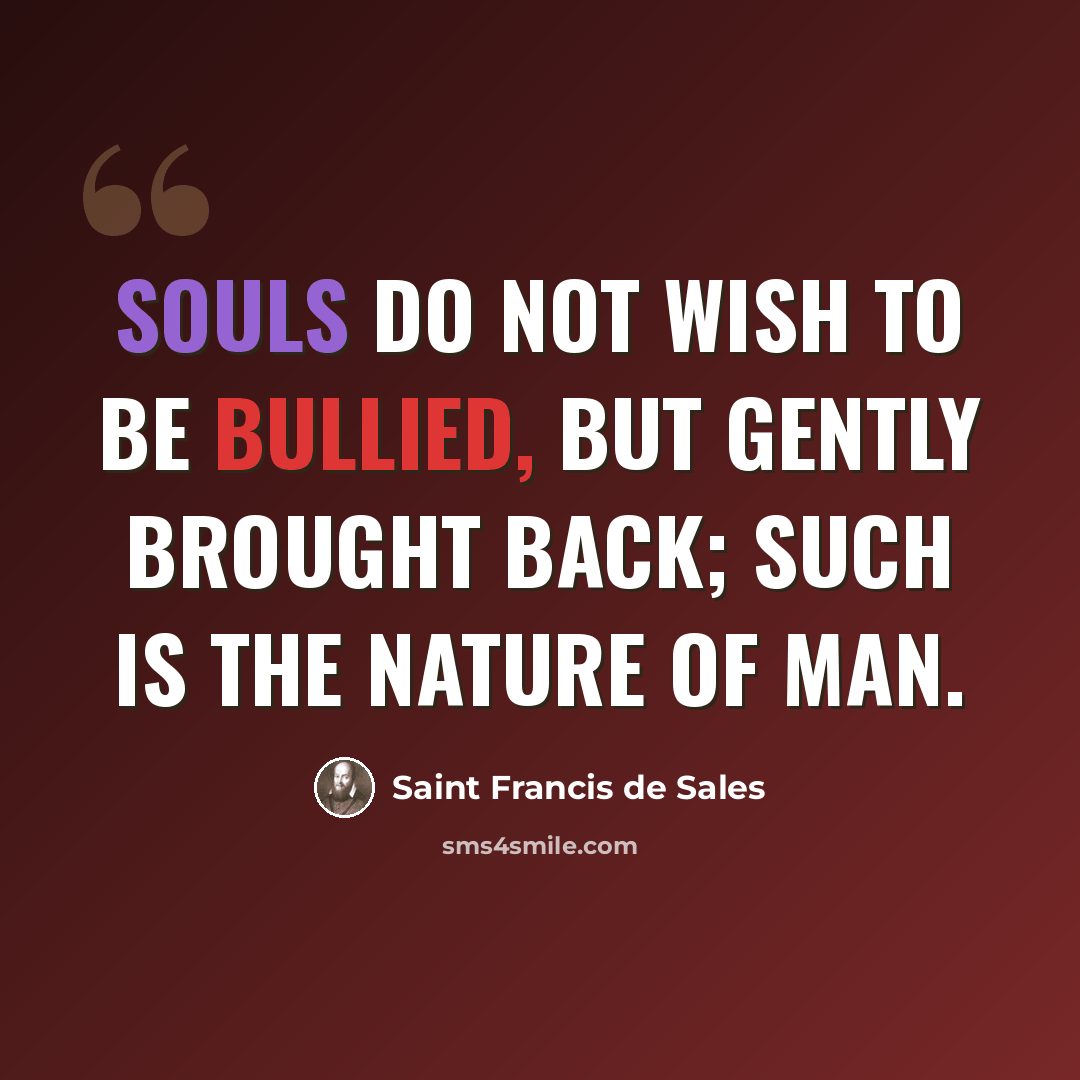 “Souls do not wish to be bullied, but gently brought back; such is the nature of man.” quote by Saint Francis de Sales