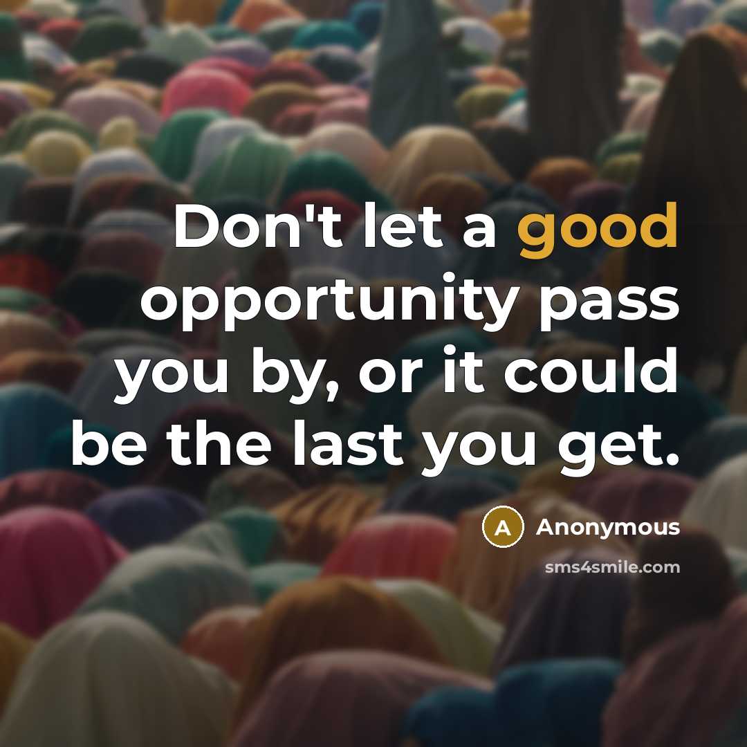 “Don't let a good opportunity pass you by, or it could be the last you get.” quote by Anonymous