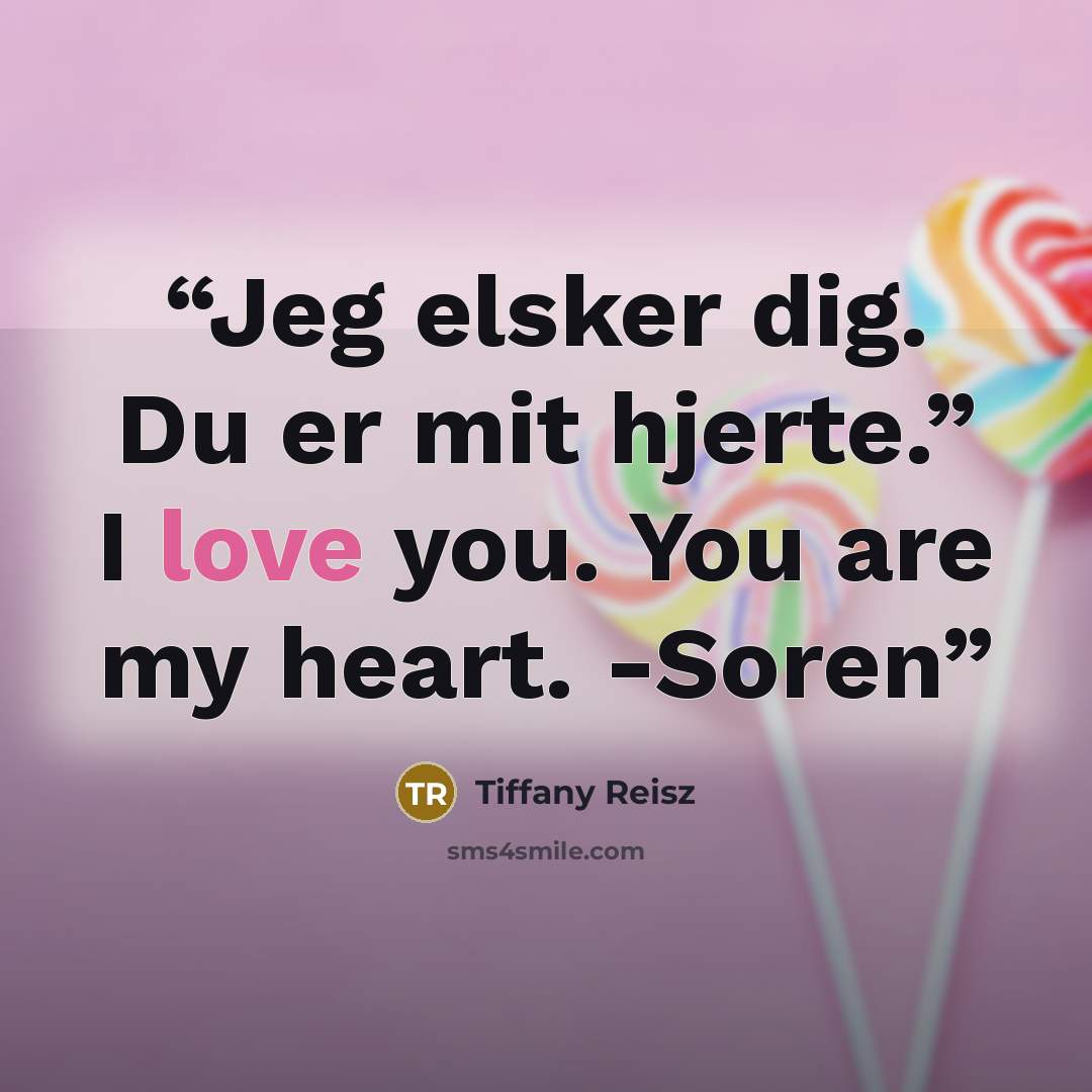 “Jeg elsker dig. Du er mit hjerte.” I love you. You are my heart. -Soren” quote by Tiffany Reisz