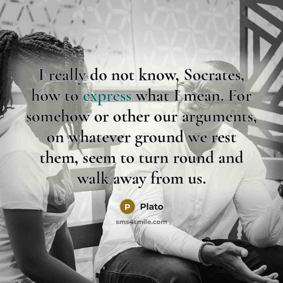 “I really do not know, Socrates, how to express what I mean. For somehow or other our arguments, on whatever ground we rest them, seem to turn round and walk away from us.” quote by Plato