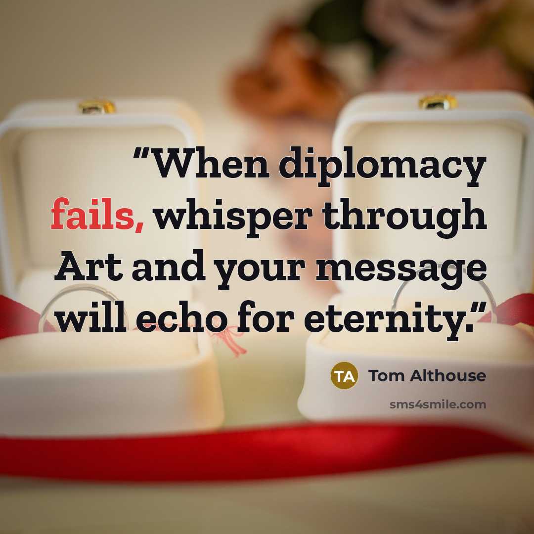 “When diplomacy fails, whisper through Art and your message will echo for eternity.” quote by Tom Althouse