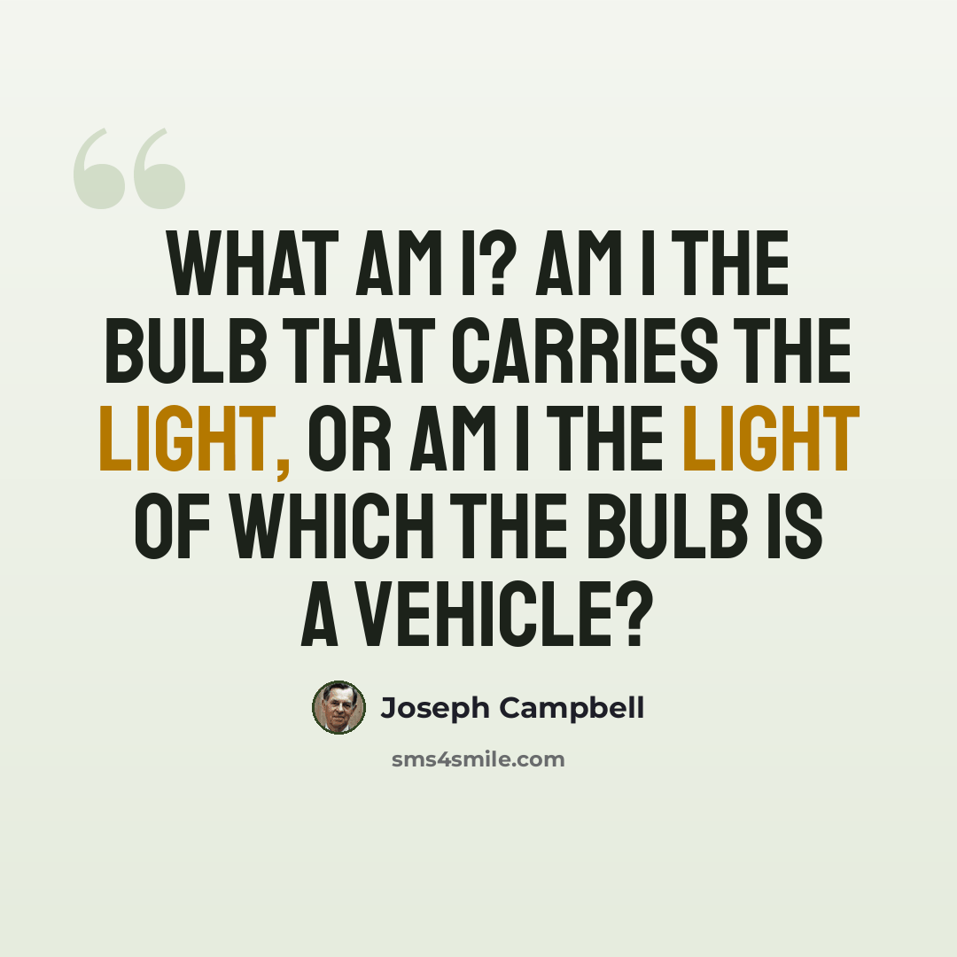“What am I? Am I the bulb that carries the light, or am I the light of which the bulb is a vehicle?” quote by Joseph Campbell