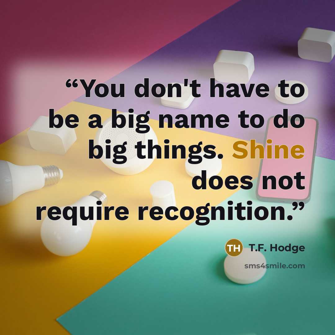 “You don't have to be a big name to do big things. Shine does not require recognition.” quote by T.F. Hodge