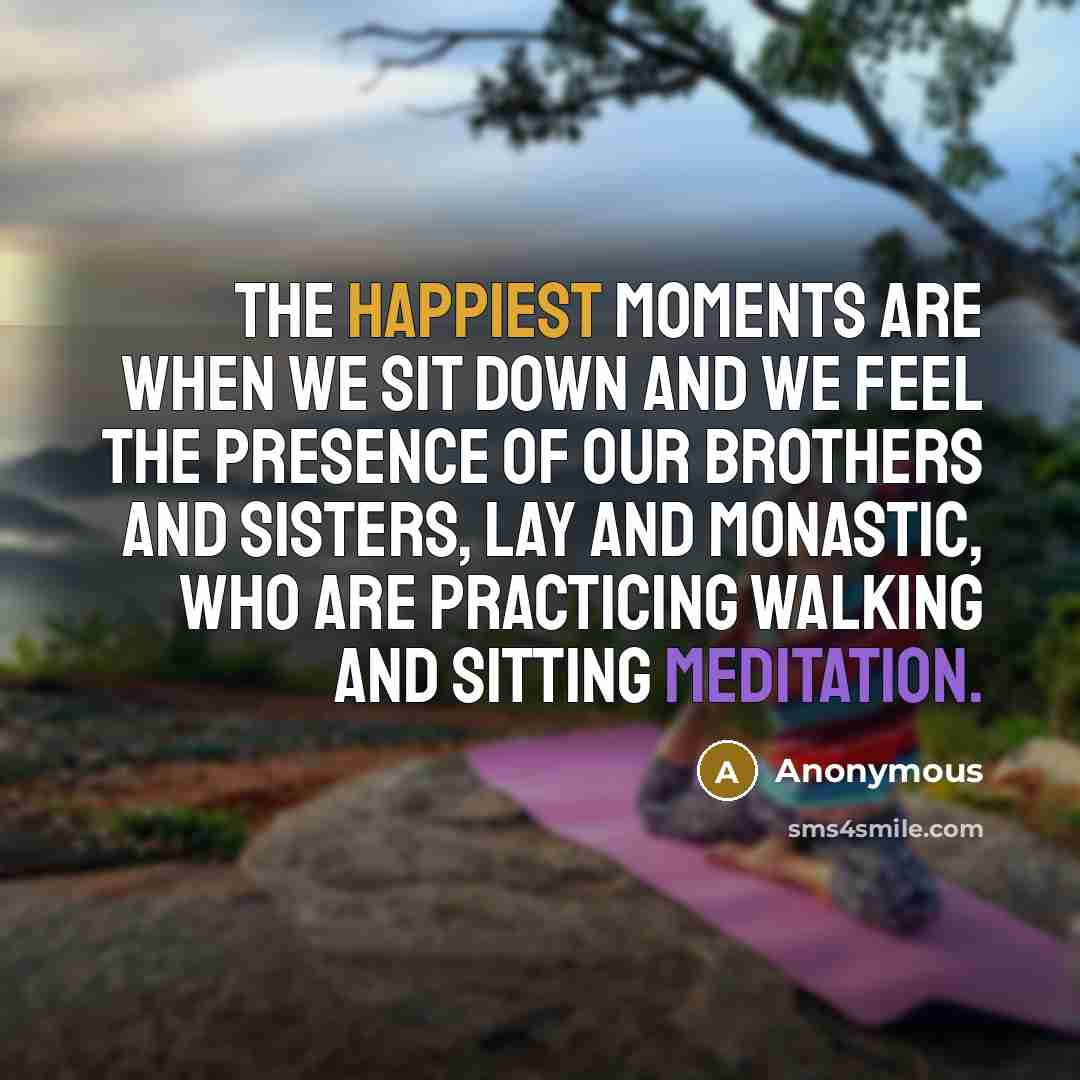 “The happiest moments are when we sit down and we feel the presence of our brothers and sisters, lay and monastic, who are practicing walking and sitting meditation.” quote by Anonymous