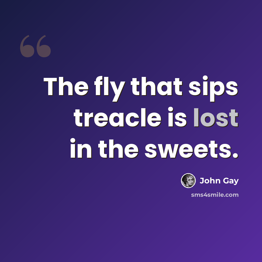 “The fly that sips treacle is lost in the sweets.” quote by John Gay
