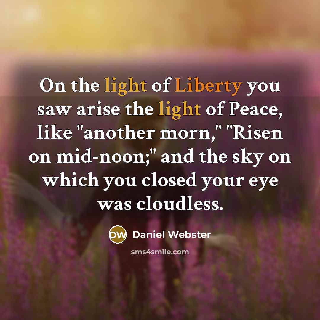 “On the light of Liberty you saw arise the light of Peace, like "another morn," "Risen on mid-noon;" and the sky on which you closed your eye was cloudless.” quote by Daniel Webster