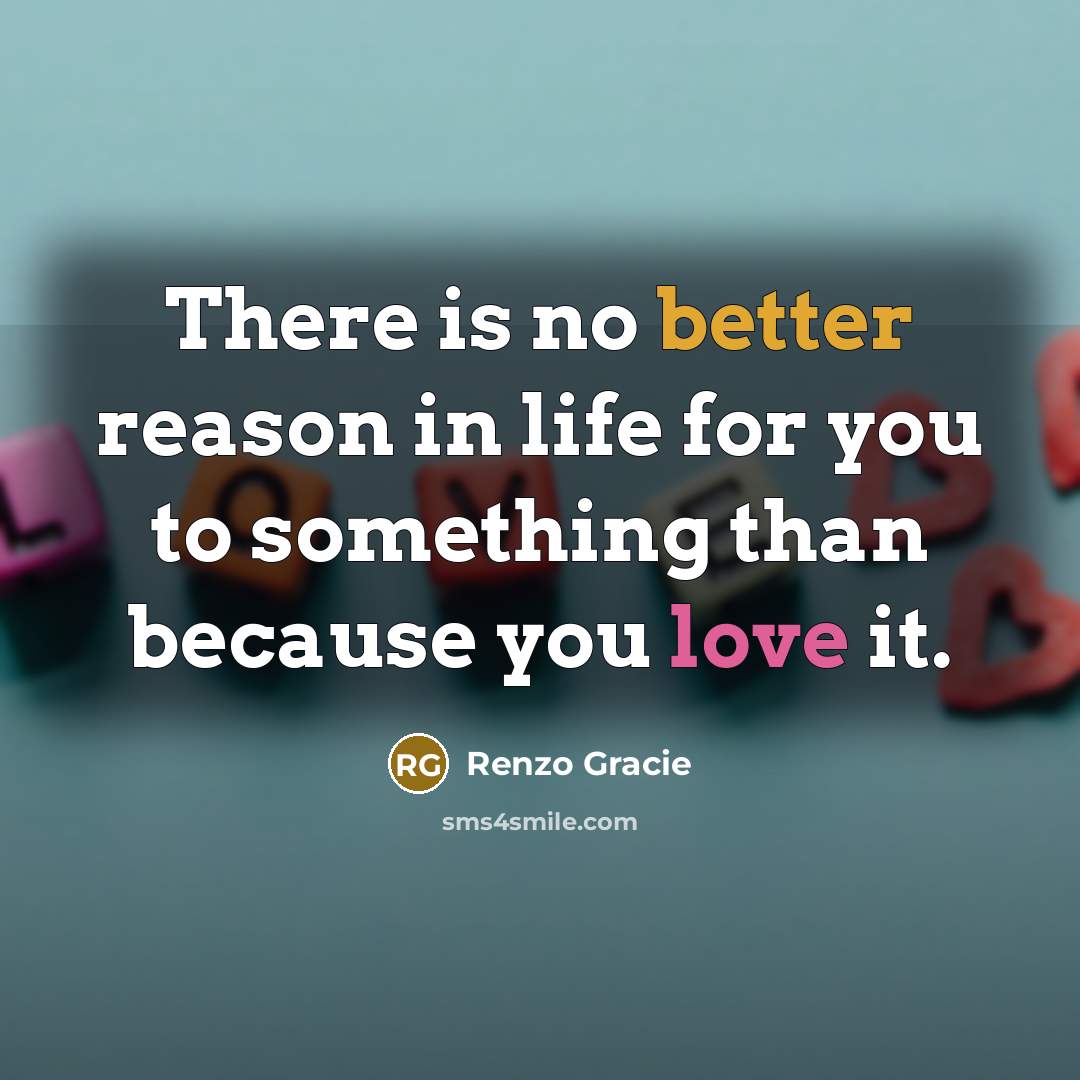 “There is no better reason in life for you to something than because you love it.” quote by Renzo Gracie