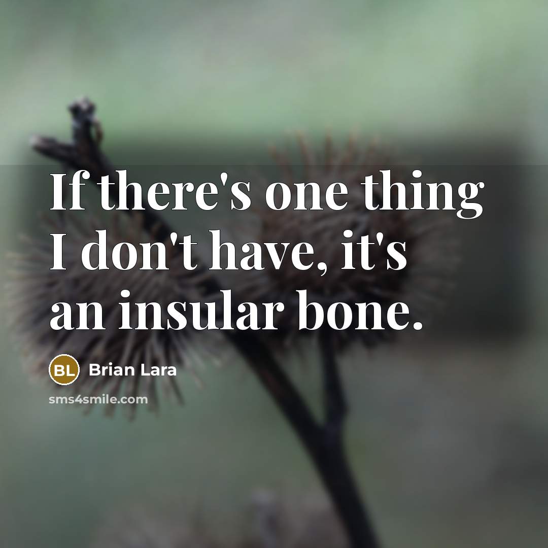 “If there's one thing I don't have, it's an insular bone.” quote by Brian Lara