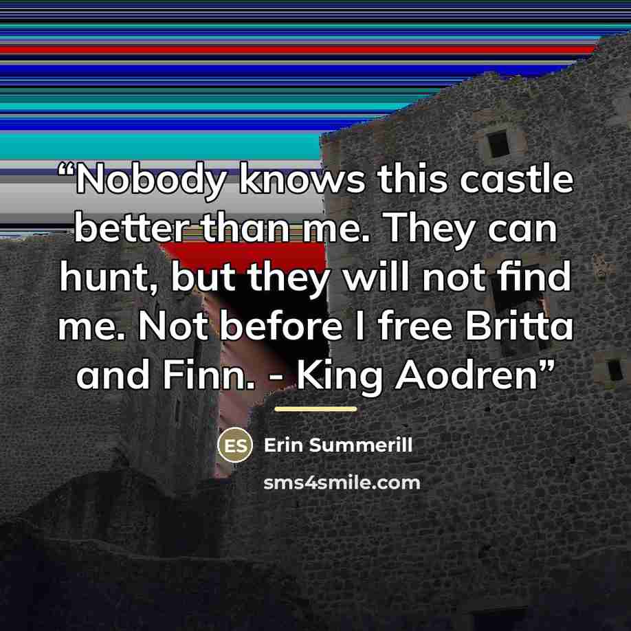 “Nobody knows this castle better than me. They can hunt, but they will not find me. Not before I free Britta and Finn. - King Aodren” quote by Erin Summerill