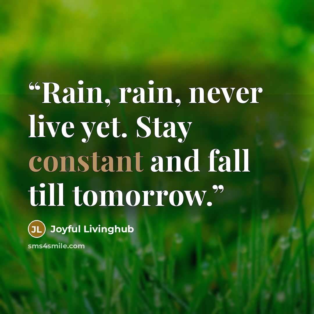 “Rain, rain, never live yet. Stay constant and fall till tomorrow.” quote by Joyful Livinghub