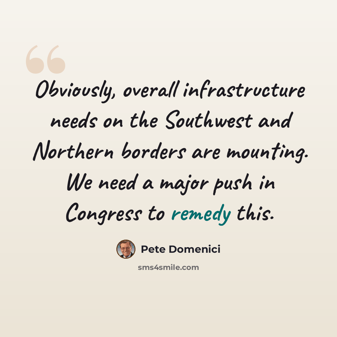 “Obviously, overall infrastructure needs on the Southwest and Northern borders are mounting. We need a major push in Congress to remedy this.” quote by Pete Domenici