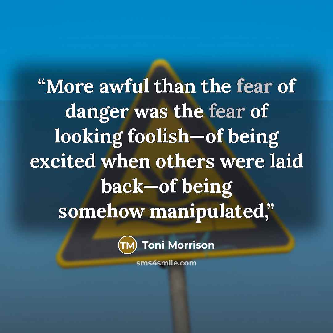 “More awful than the fear of danger was the fear of looking foolish—of being excited when others were laid back—of being somehow manipulated,” quote by Toni Morrison