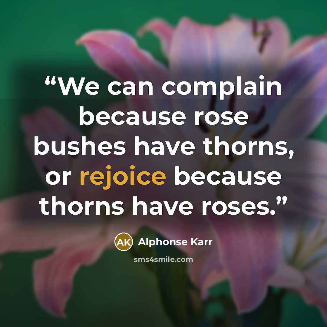 “We can complain because rose bushes have thorns, or rejoice because thorns have roses.” quote by Alphonse Karr