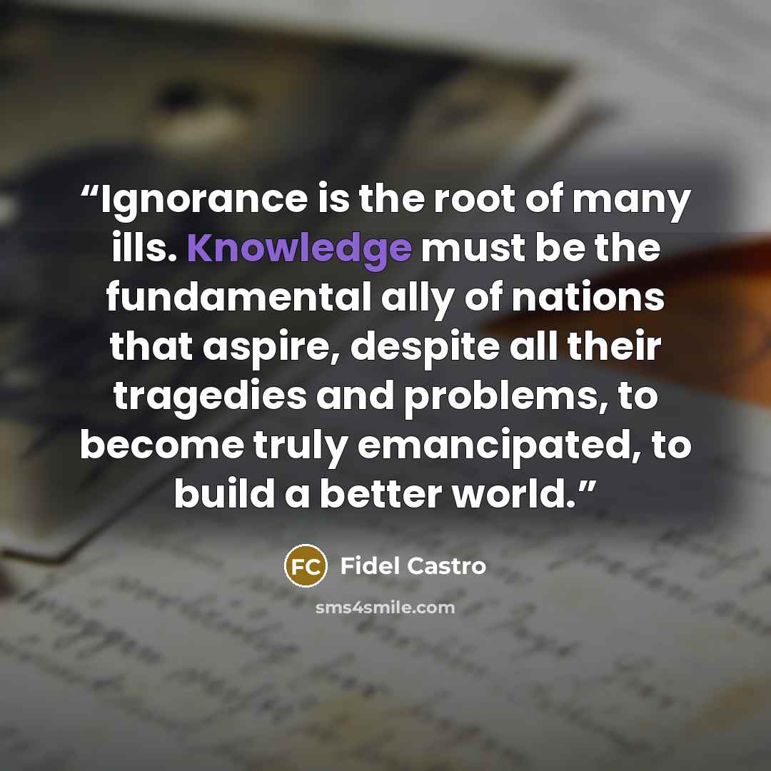 “Ignorance is the root of many ills. Knowledge must be the fundamental ally of nations that aspire, despite all their tragedies and problems, to become truly emancipated, to build a better world.” quote by Fidel Castro