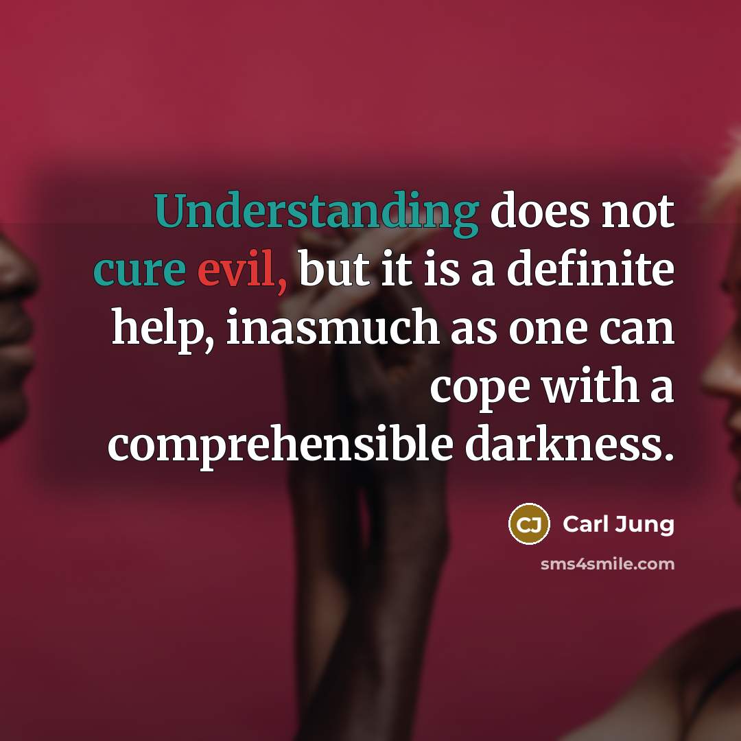 “Understanding does not cure evil, but it is a definite help, inasmuch as one can cope with a comprehensible darkness.” quote by Carl Jung