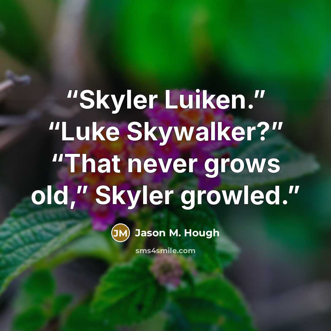 “Skyler Luiken.” “Luke Skywalker?” “That never grows old,” Skyler growled.” quote by Jason M. Hough