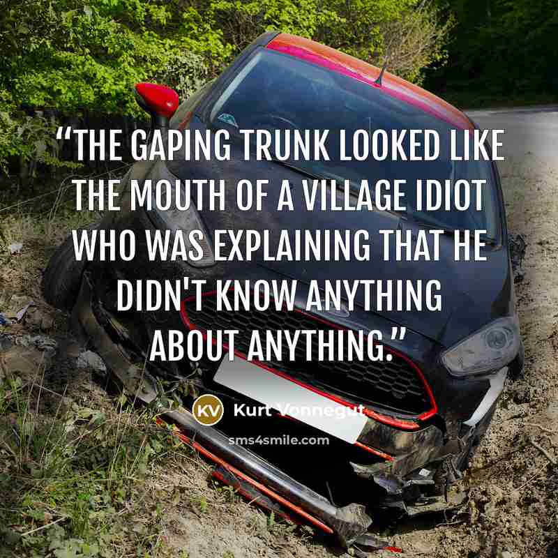 “The gaping trunk looked like the mouth of a village idiot who was explaining that he didn't know anything about anything.” quote by Kurt Vonnegut