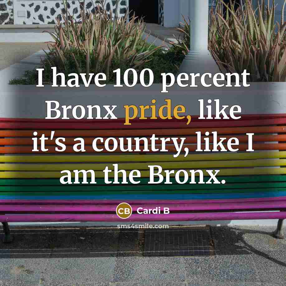 “I have 100 percent Bronx pride, like it's a country, like I am the Bronx.” quote by Cardi B