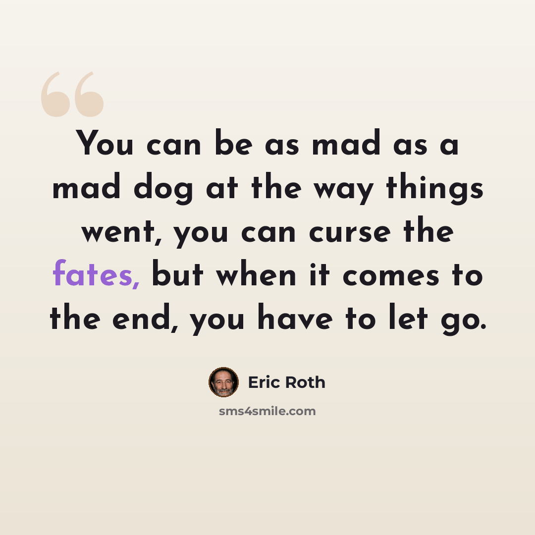 “You can be as mad as a mad dog at the way things went, you can curse the fates, but when it comes to the end, you have to let go.” quote by Eric Roth
