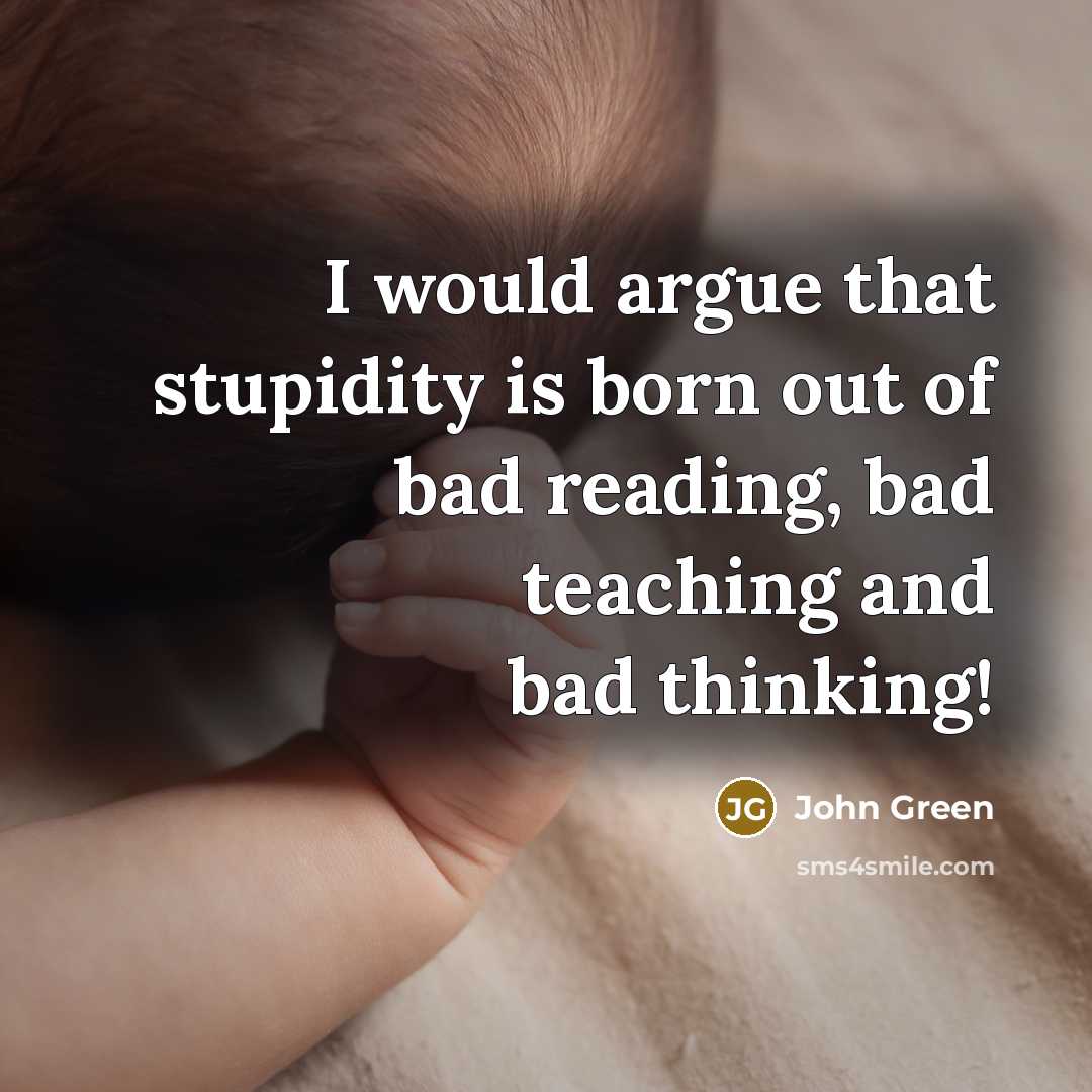 “I would argue that stupidity is born out of bad reading, bad teaching and bad thinking!” quote by John Green