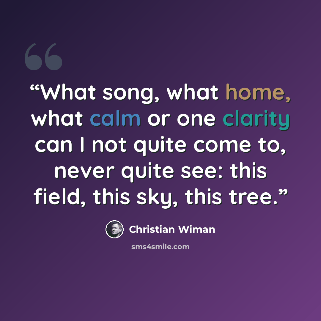 “What song, what home, what calm or one clarity can I not quite come to, never quite see: this field, this sky, this tree.” quote by Christian Wiman