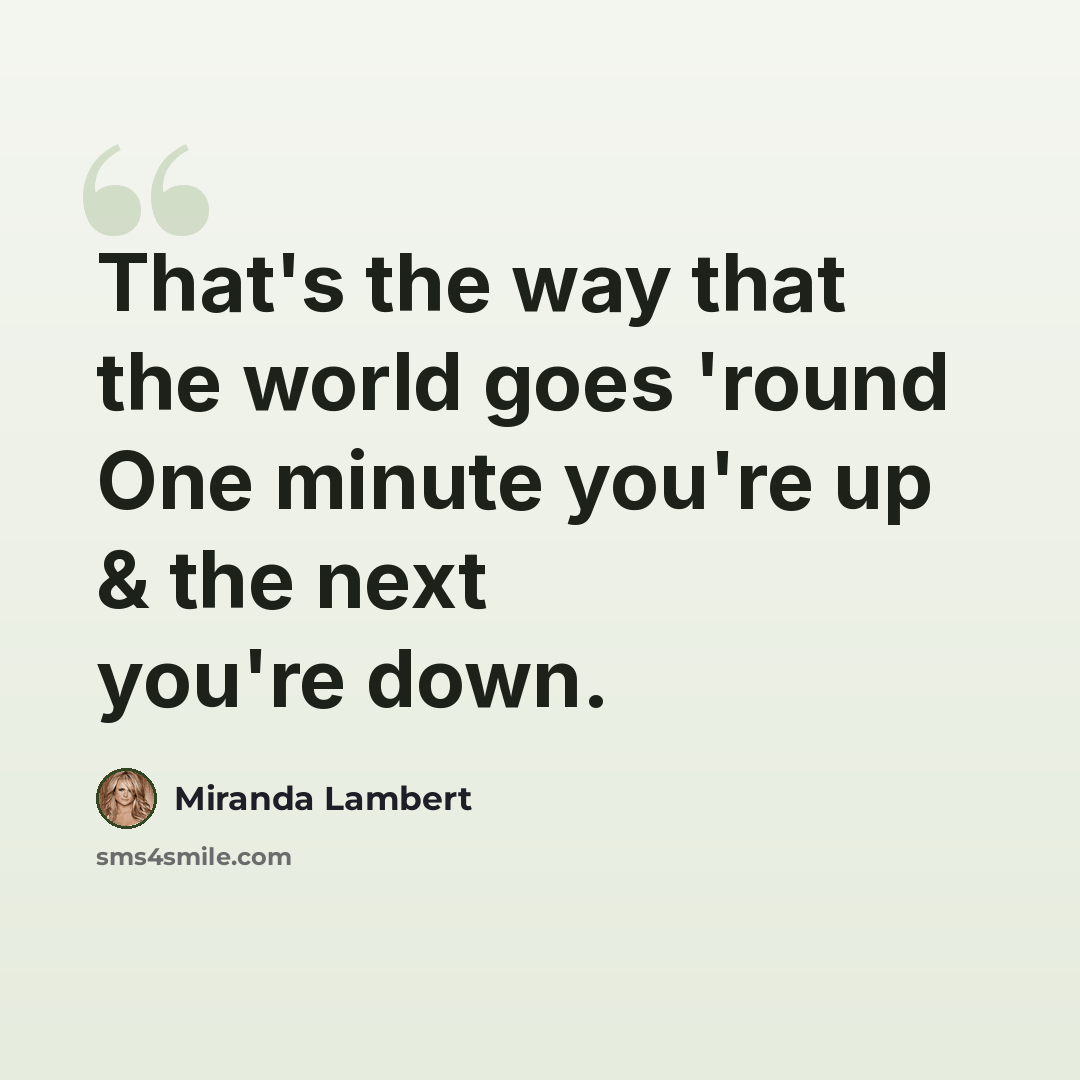“That's the way that the world goes 'round One minute you're up & the next you're down.” quote by Miranda Lambert