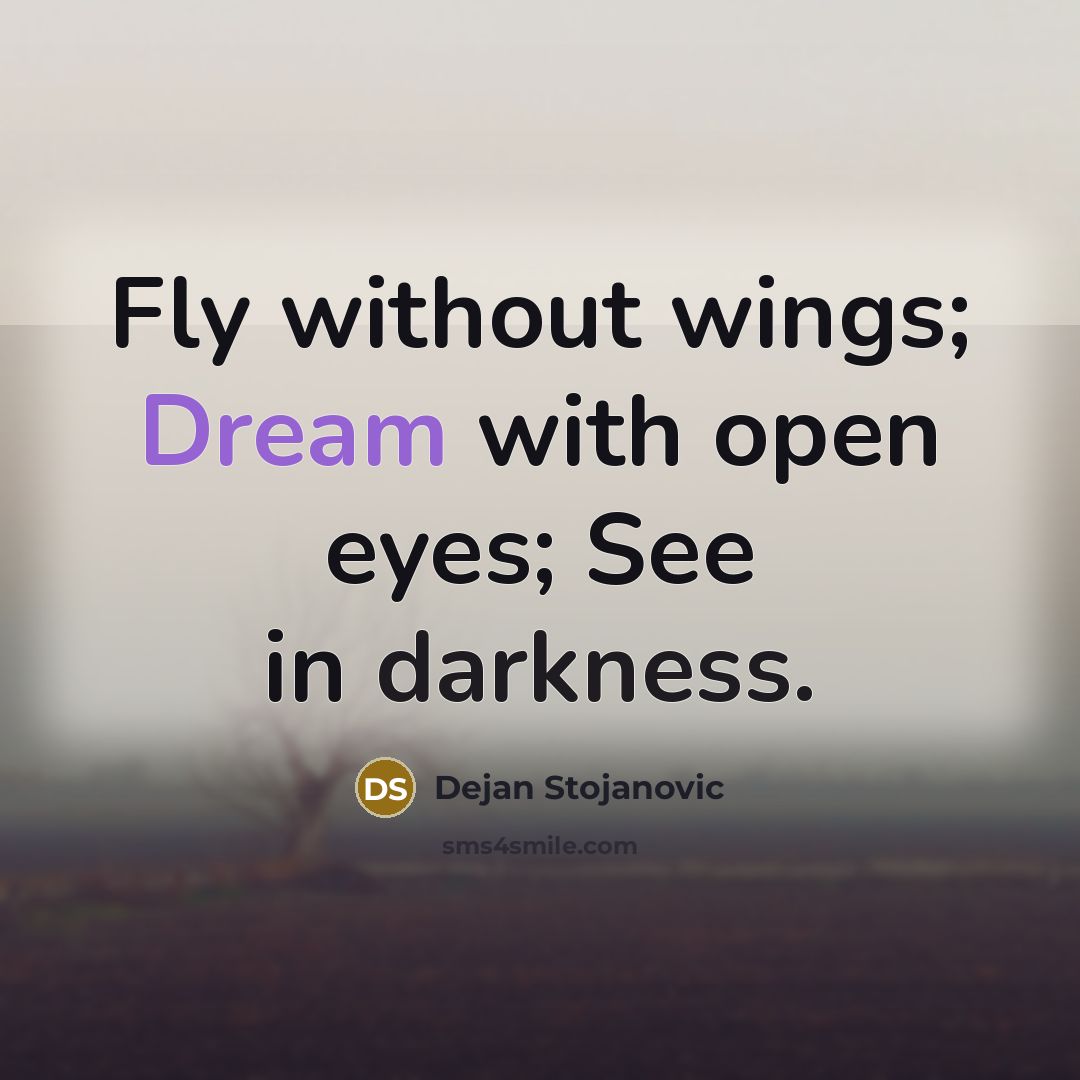 “Fly without wings; Dream with open eyes; See in darkness.” quote by Dejan Stojanovic