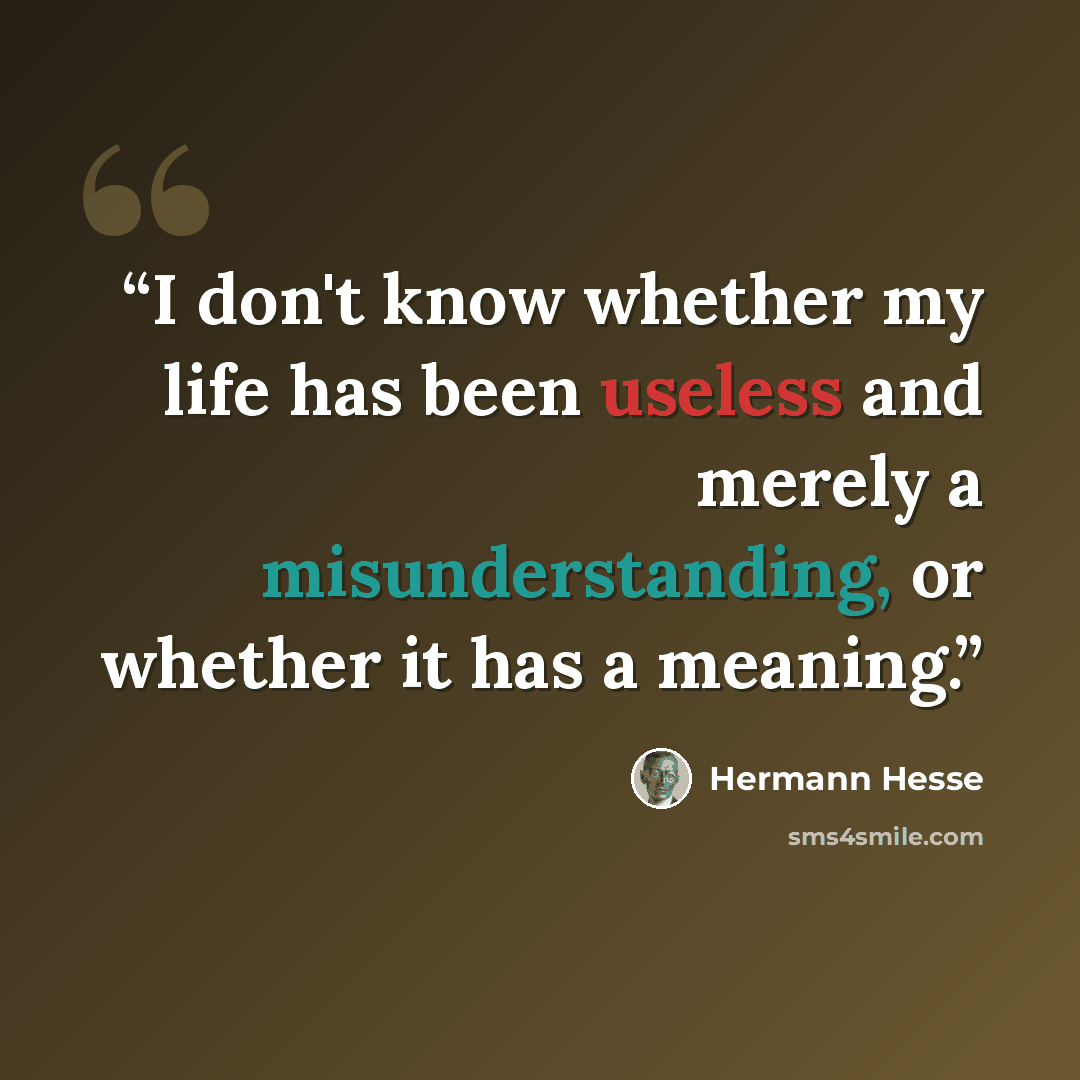 “I don't know whether my life has been useless and merely a misunderstanding, or whether it has a meaning.” quote by Hermann Hesse