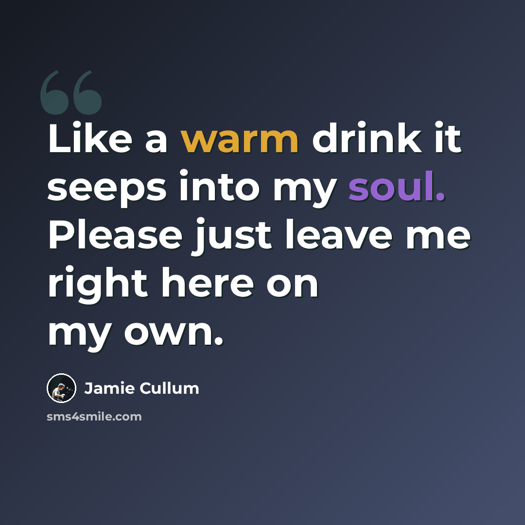 “Like a warm drink it seeps into my soul. Please just leave me right here on my own.” quote by Jamie Cullum