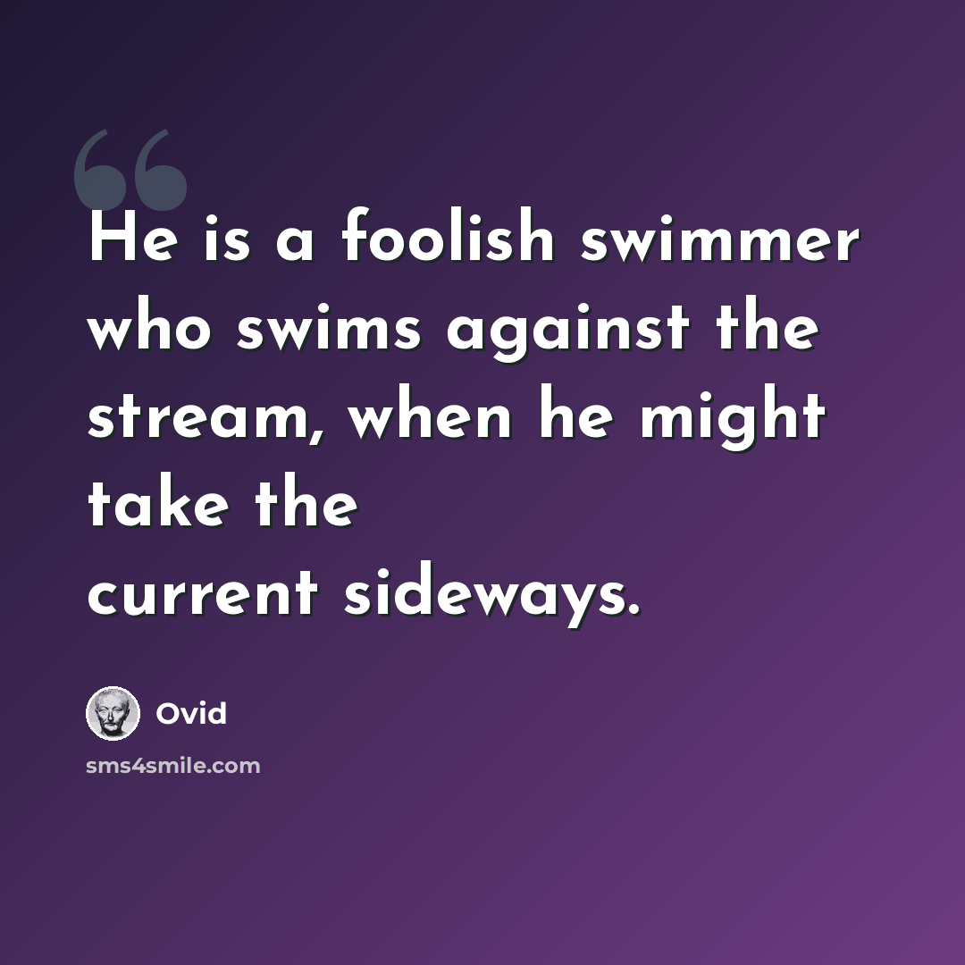 “He is a foolish swimmer who swims against the stream, when he might take the current sideways.” quote by Ovid