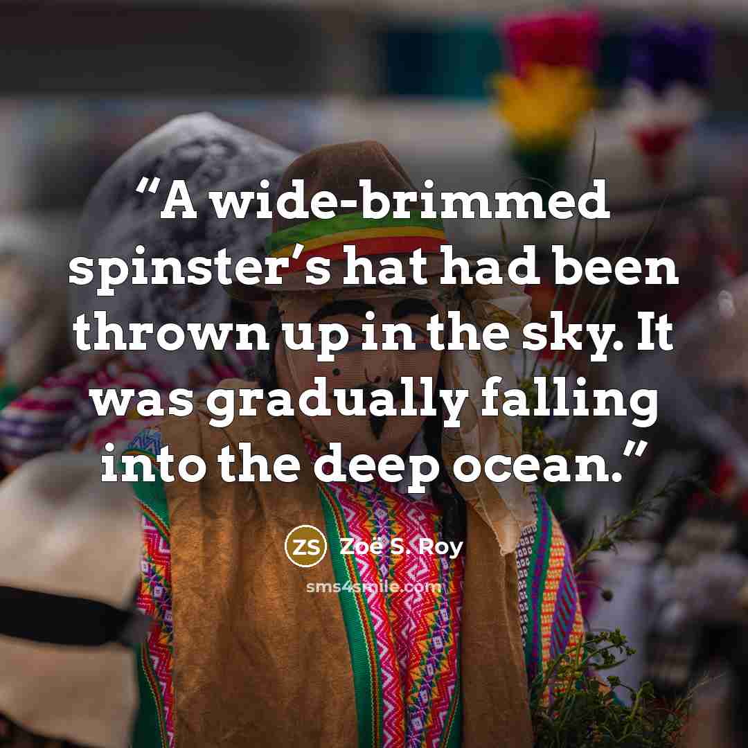 “A wide-brimmed spinster’s hat had been thrown up in the sky. It was gradually falling into the deep ocean.” quote by Zoë S. Roy