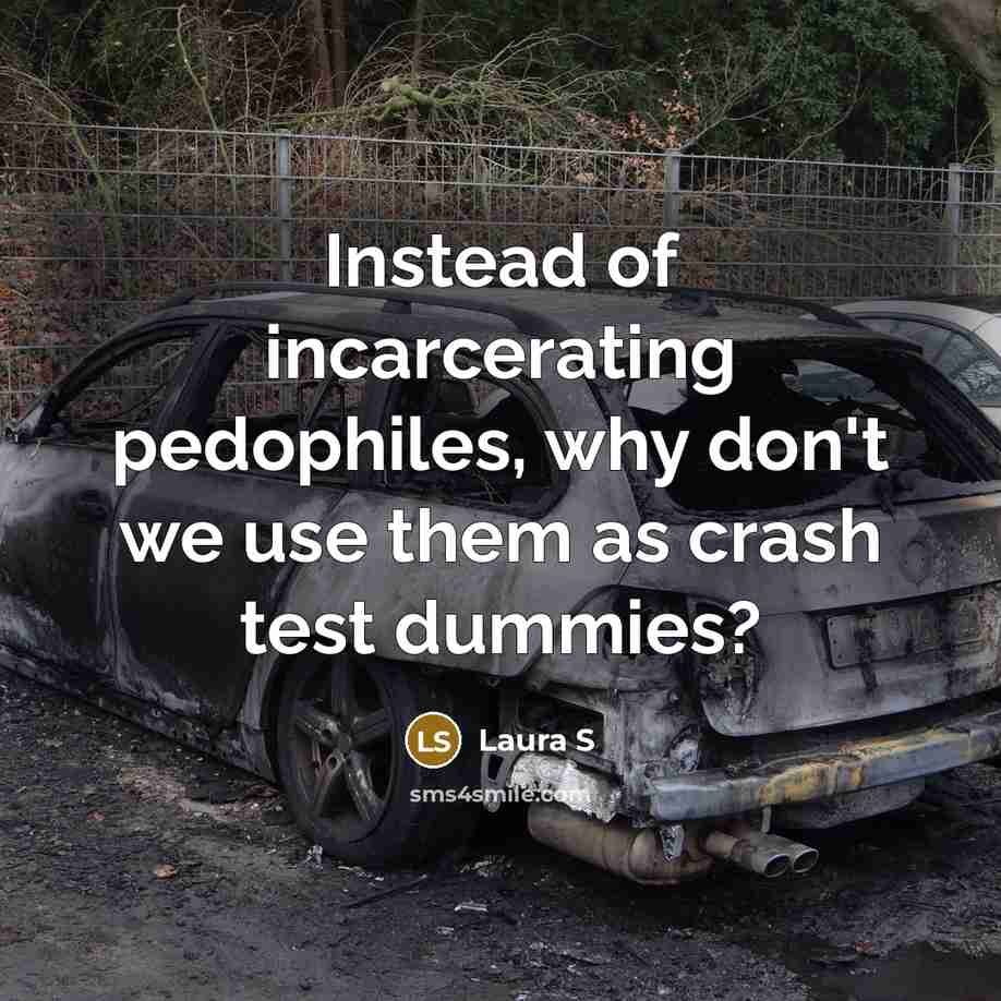 “Instead of incarcerating pedophiles, why don't we use them as crash test dummies?” quote by Laura S