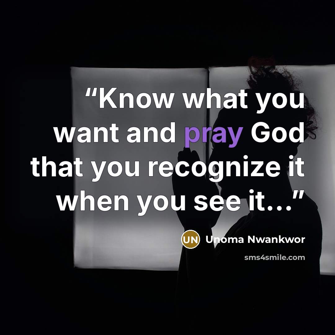 “Know what you want and pray God that you recognize it when you see it…” quote by Unoma Nwankwor