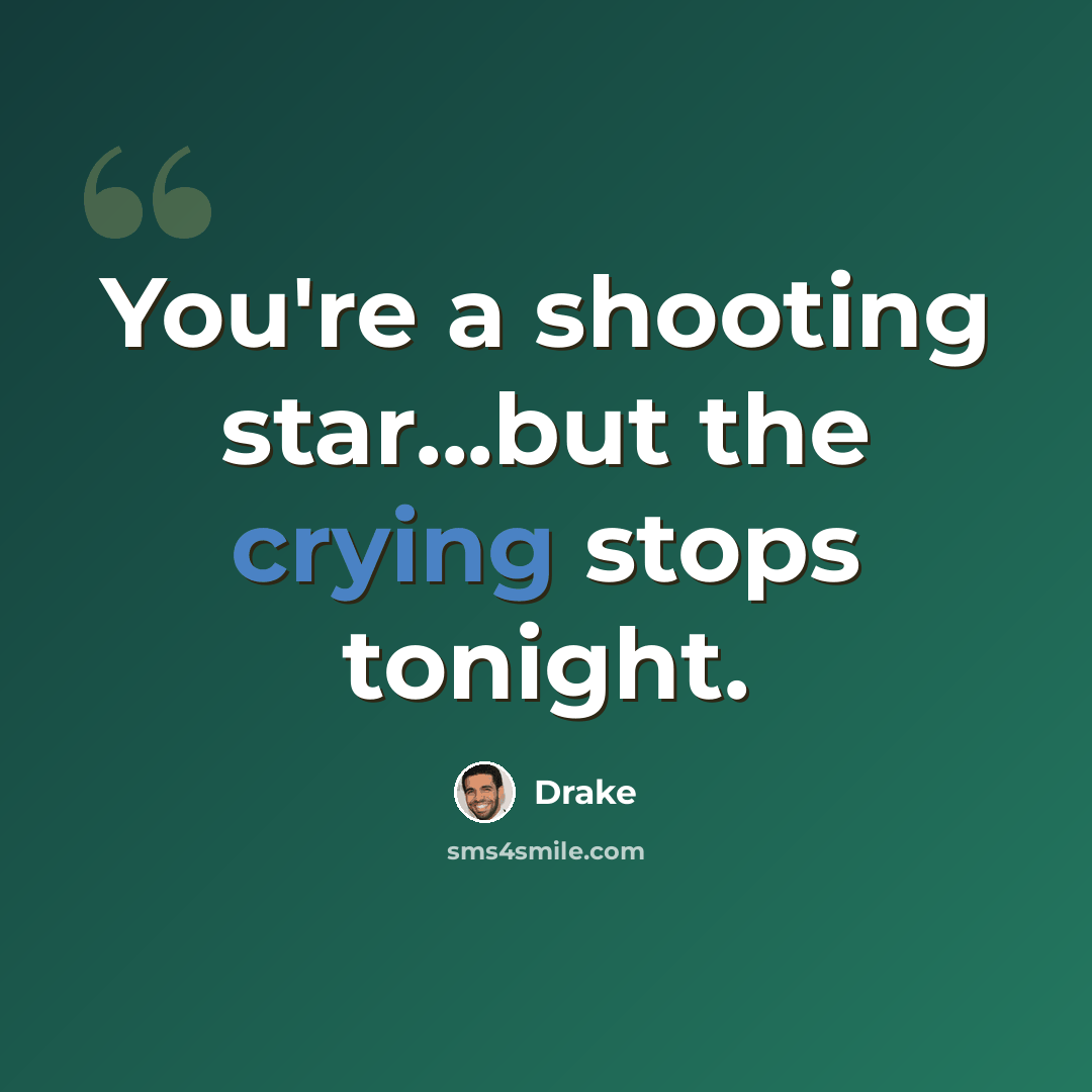 “You're a shooting star...but the crying stops tonight.” quote by Drake