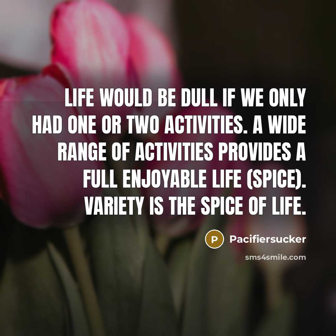 “Life Would Be Dull If We Only had One Or Two Activities. A Wide Range Of Activities Provides A full Enjoyable Life (Spice). Variety Is The Spice Of Life.” quote by Pacifiersucker