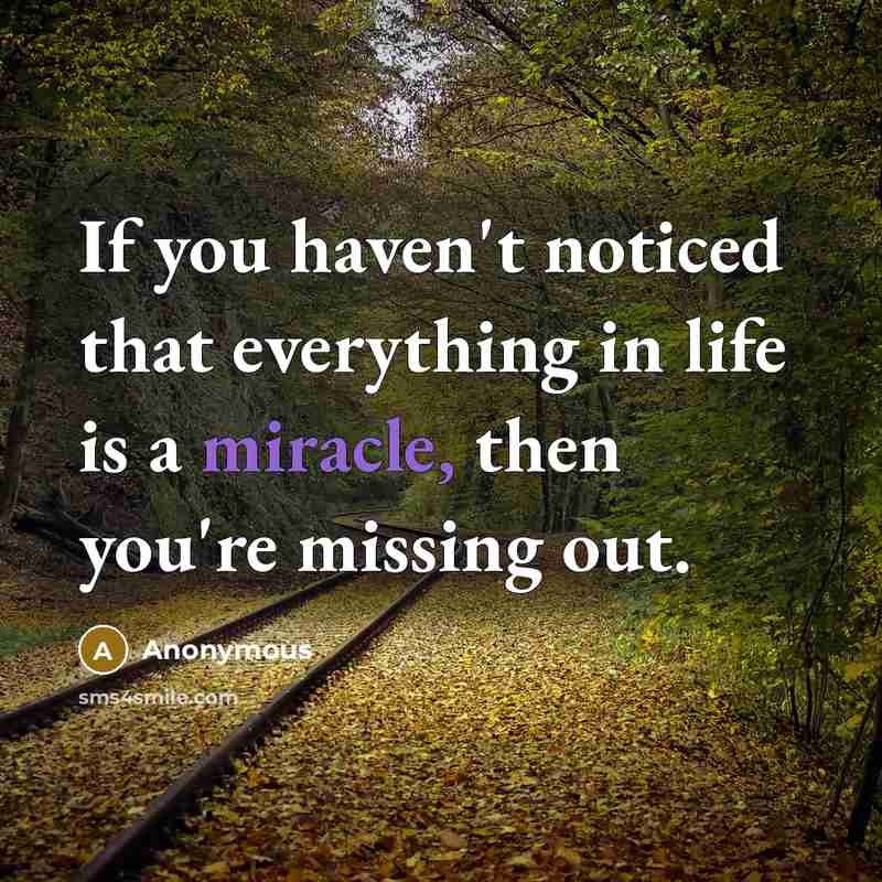“If you haven't noticed that everything in life is a miracle, then you're missing out.” quote by Anonymous