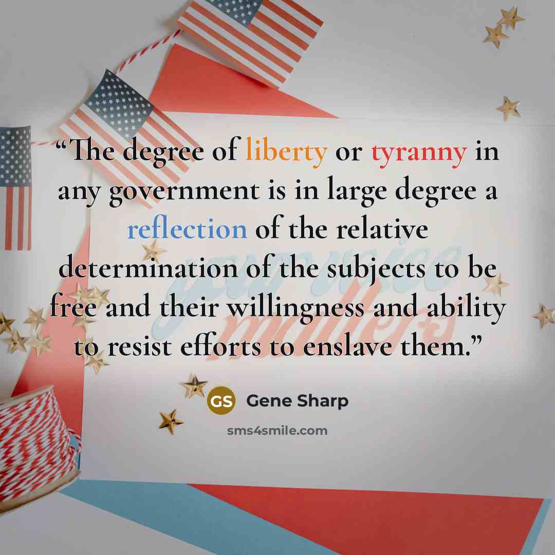 “The degree of liberty or tyranny in any government is in large degree a reflection of the relative determination of the subjects to be free and their willingness and ability to resist efforts to enslave them.” quote by Gene Sharp