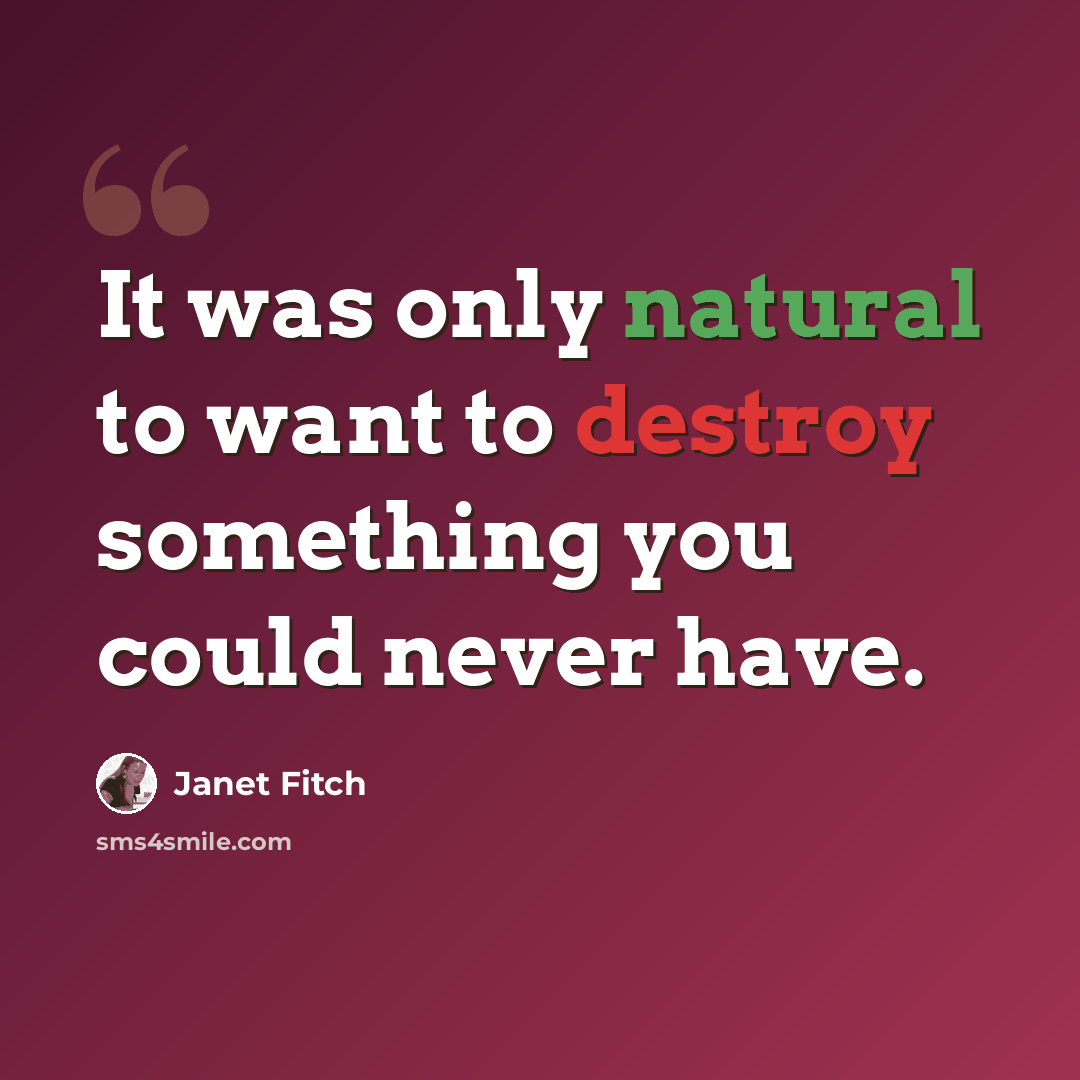 “It was only natural to want to destroy something you could never have.” quote by Janet Fitch