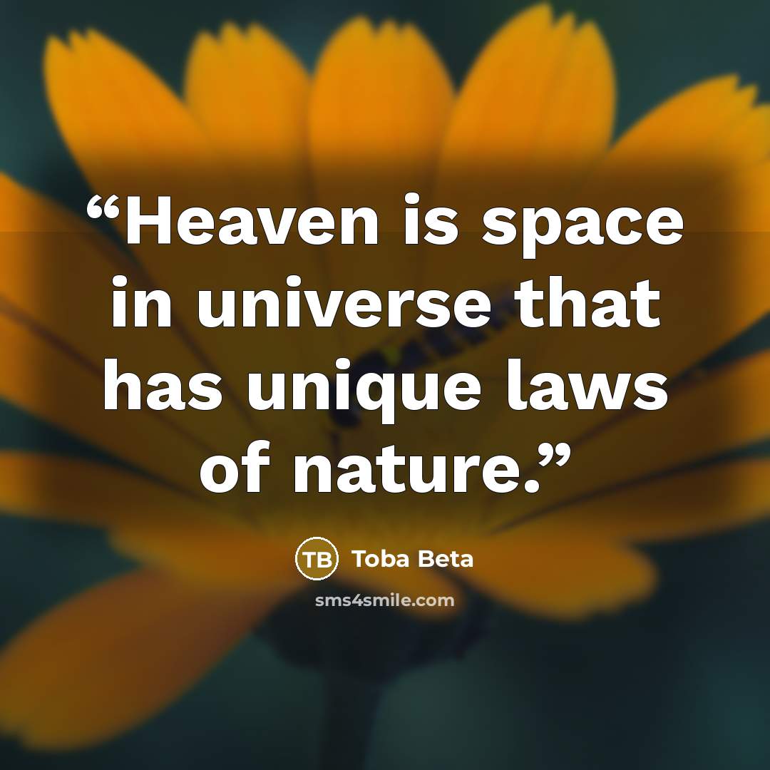 “Heaven is space in universe that has unique laws of nature.” quote by Toba Beta