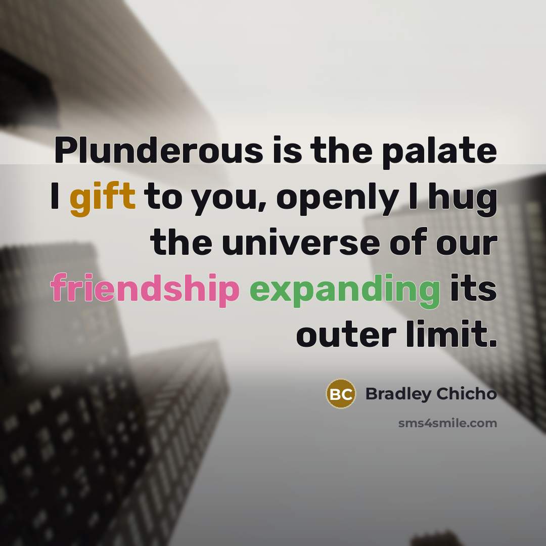 “Plunderous is the palate I gift to you, openly I hug the universe of our friendship expanding its outer limit.” quote by Bradley Chicho