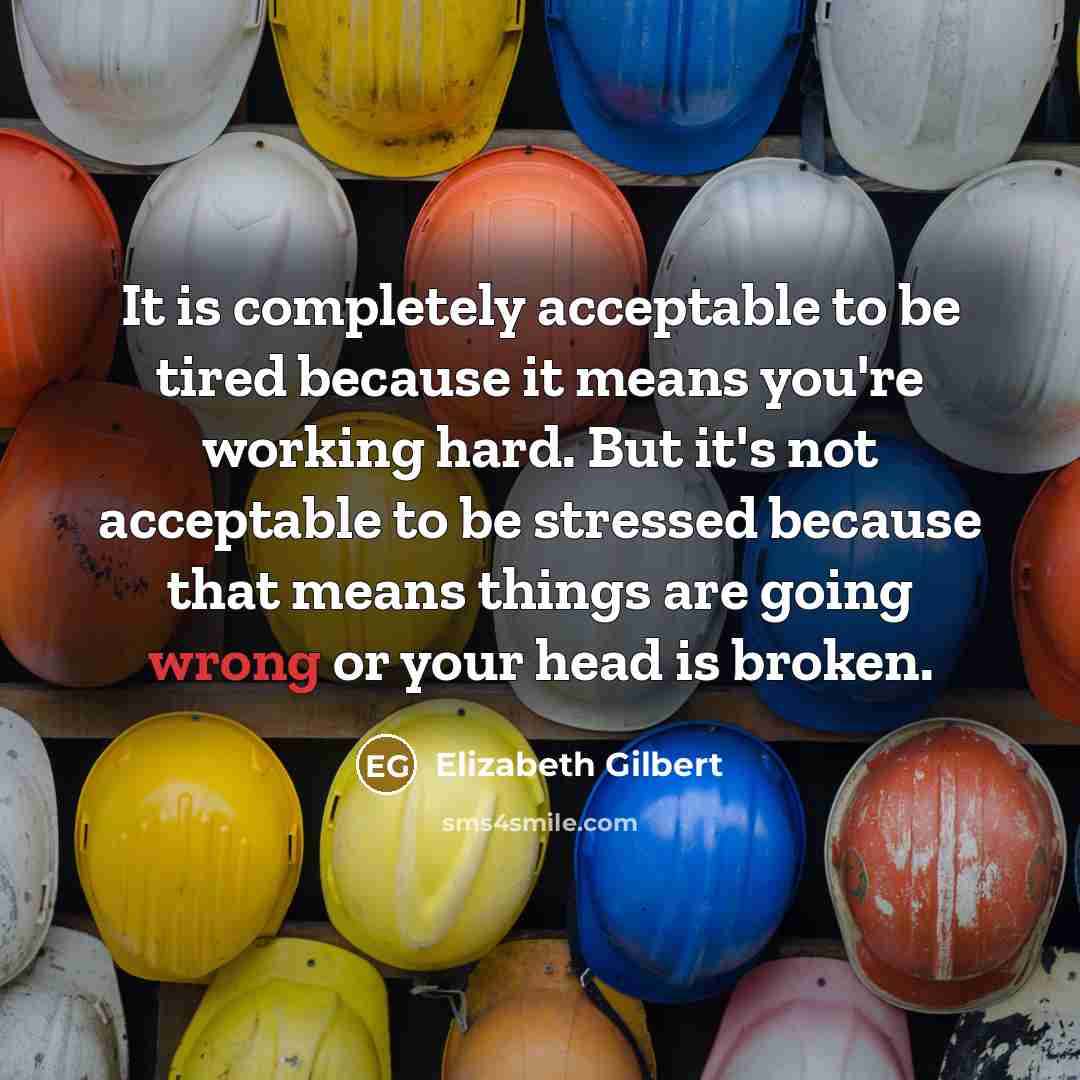 “It is completely acceptable to be tired because it means you're working hard. But it's not acceptable to be stressed because that means things are going wrong or your head is broken.” quote by Elizabeth Gilbert