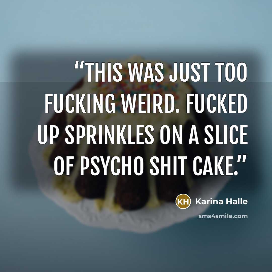 “This was just too fucking weird. Fucked up sprinkles on a slice of psycho shit cake.” quote by Karina Halle