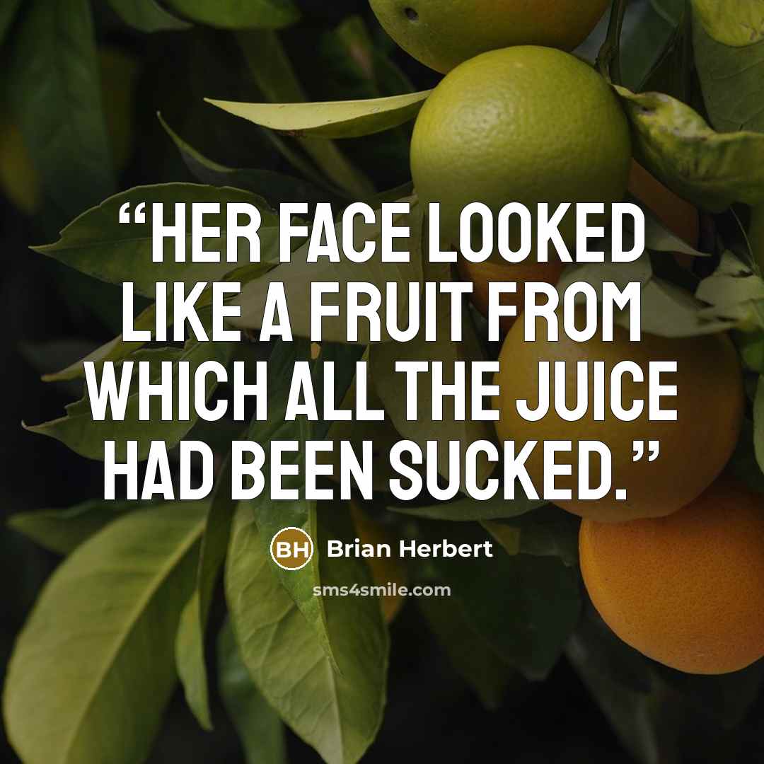 “Her face looked like a fruit from which all the juice had been sucked.” quote by Brian Herbert